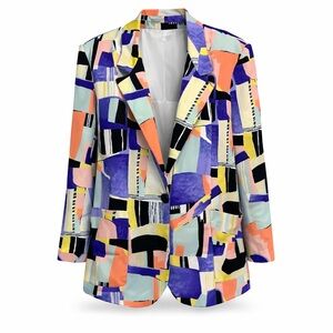 Vintage Jordana Abstract Colorblock Blazer 90s Art Print Size L